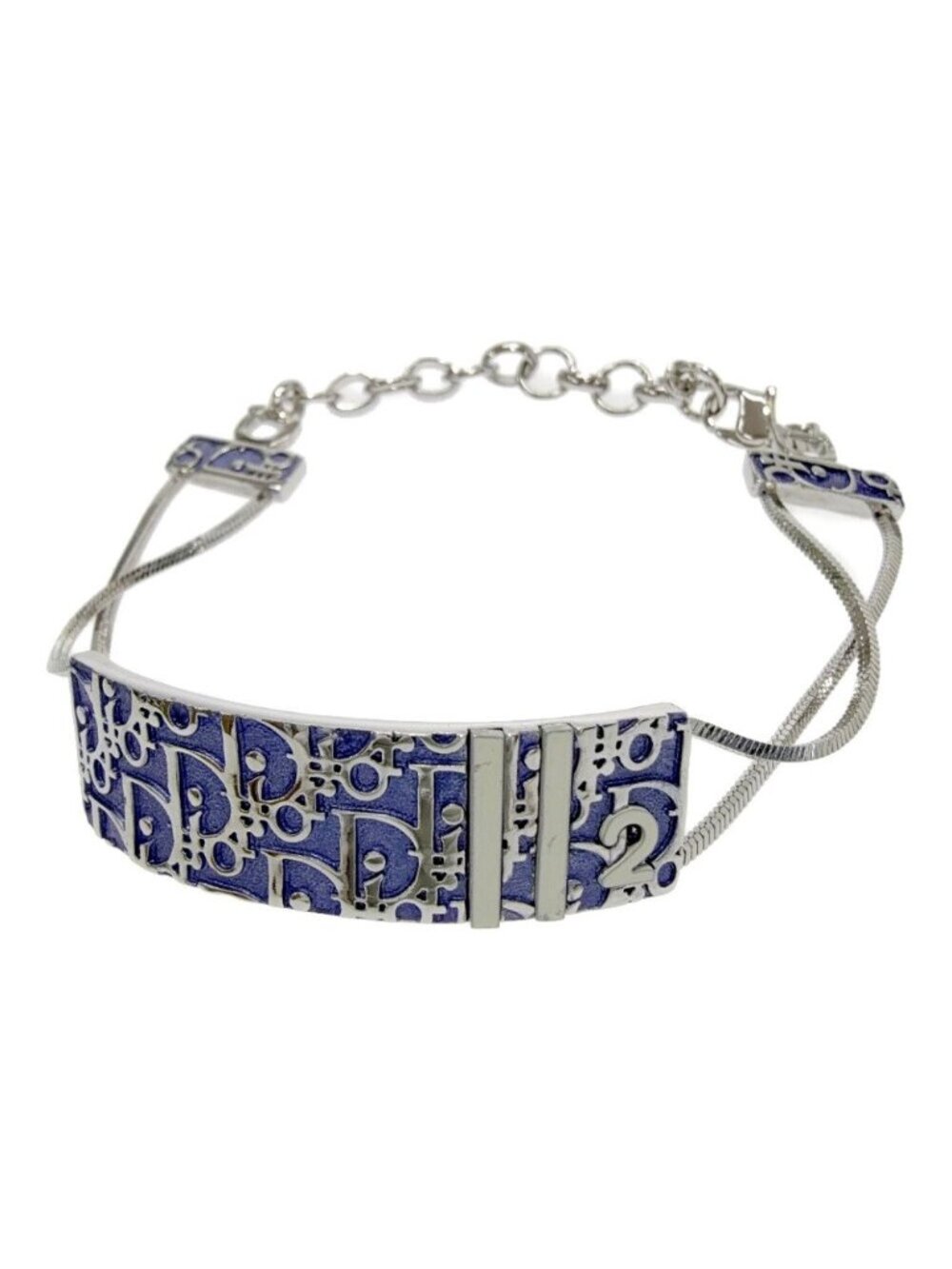 Dior Metal Trotter Plate Bracelet Silver Blue